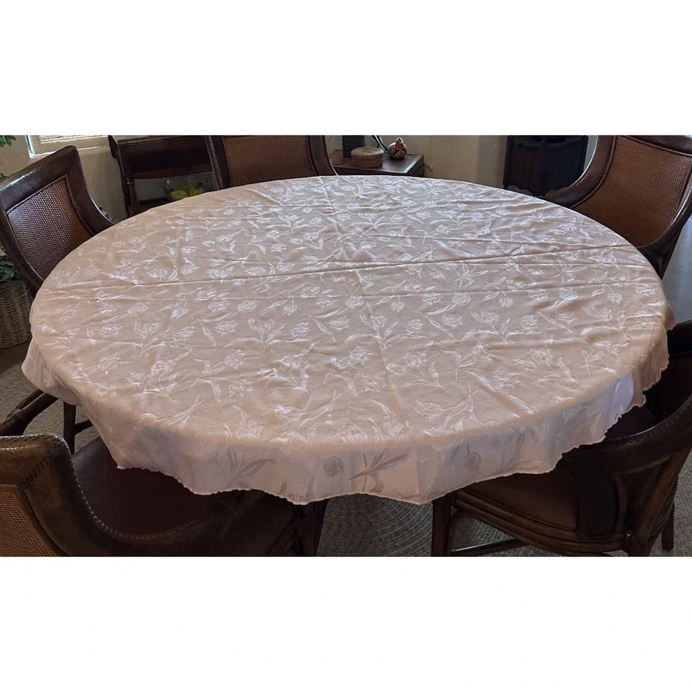 Easter Tablecloth Spring Pink Tulips Round 68
